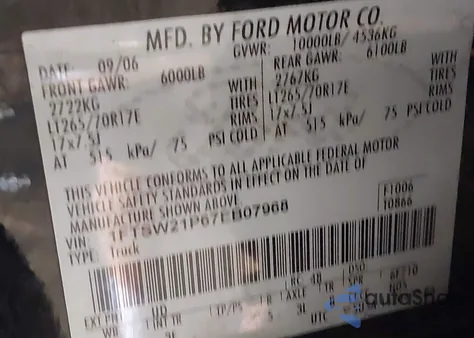 2007 Ford F-250 Lariat/Xl/Xlt z USA, uszkodzony, nr VIN 1FTSW21P67EB07968